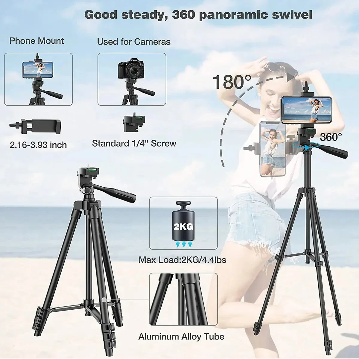 100cm Phone Tripod Stand with Bluetooth Remote - Smallenterprised