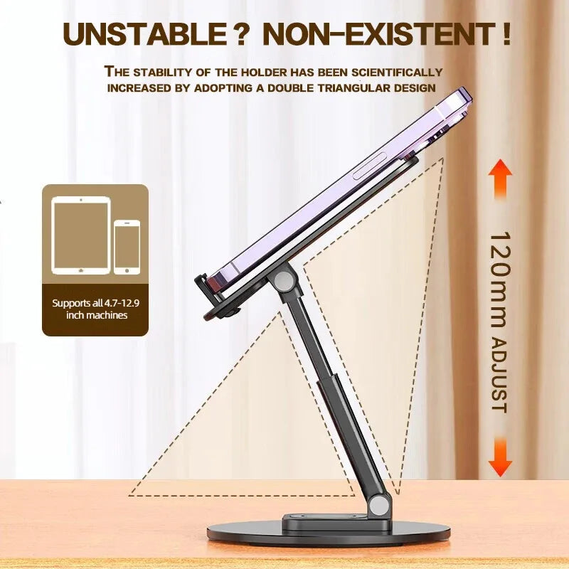 Universal Phone Stand for Desk 360 °   Rotating Multi-Angle Non-Slip Metal Base Foldable Holder for iPhone 13/14/15 pro Xiaomi S