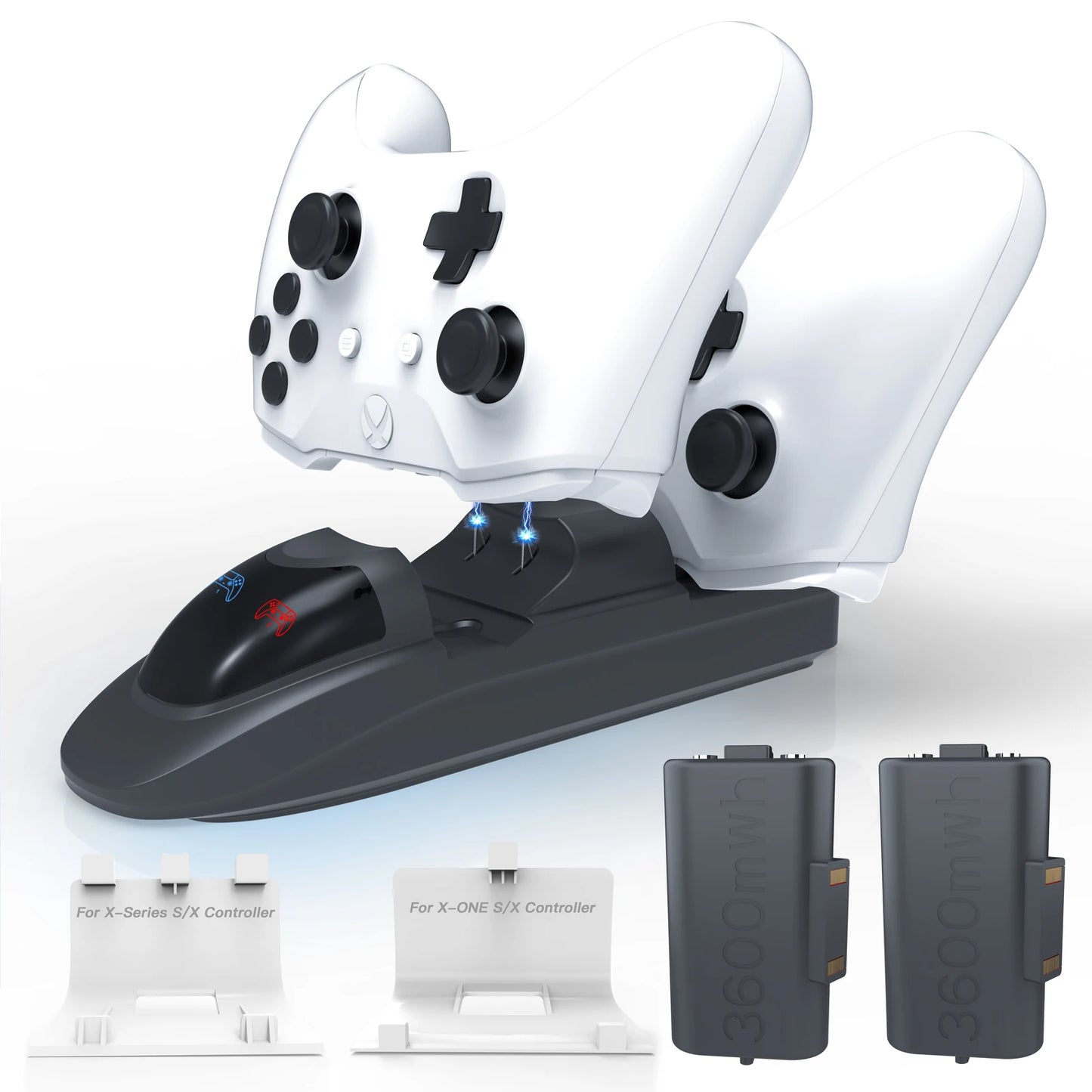 Controller Charger Station with 2x3600mWh Rechargeable Battery Packs for Xbox One/Series X|S Controller, Dual Charging Dock for