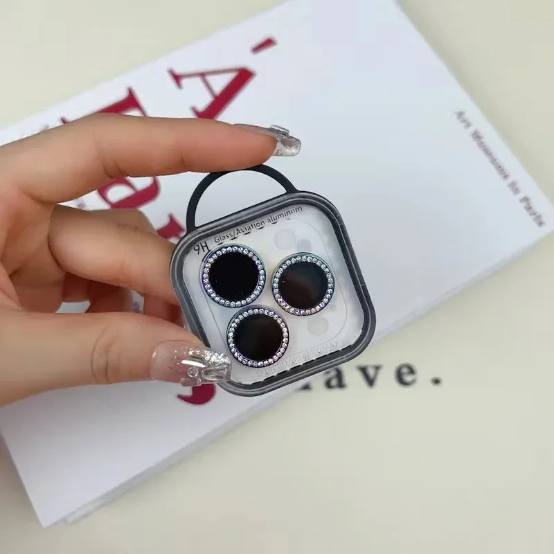 2-3Pcs Diamond Glitter Camera Protection For Iphone 15 16 Pro Max Plus Lens Tempered Glass On Iphone 16 15 Plus Metal Ring