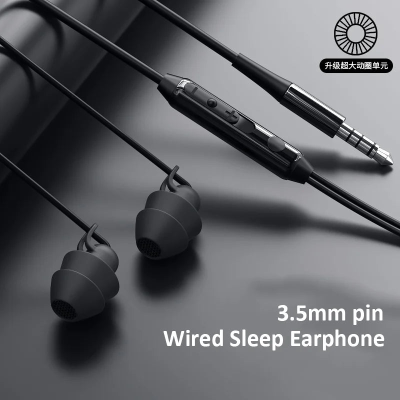Wired Sleep Earphones 3.5mm-Pin In Ear Soft Headsets Noise Cancelling Wired Headphone with Mic Bass HiFi Stereo Silicone Earbuds