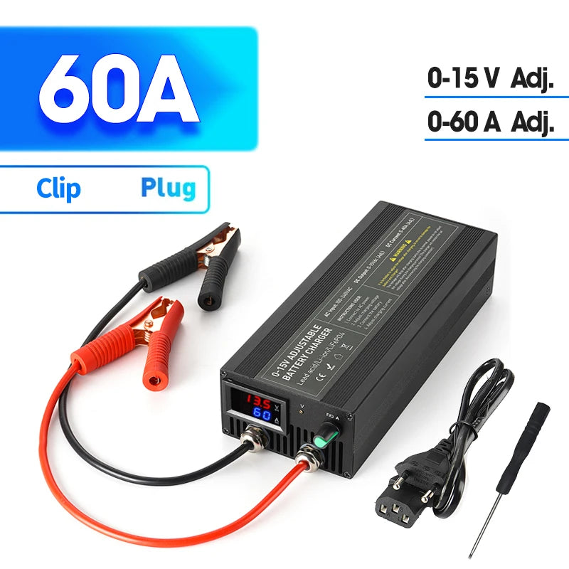 Solar System Charger 12V 60A Lifepo4/Lithium Battery Power Adapter 60A 12.8V Adjustable Current/Voltage Battery Accessories