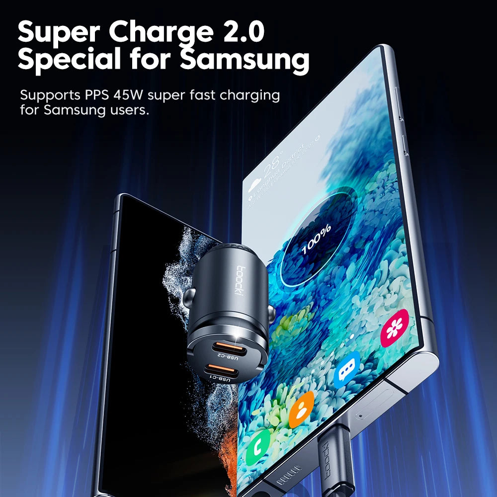 45W Dual USB A Type C Car Charger Metal Auto PD Charger Adapter Fast Charging USB C Charger For CellPhone in Car For iPhone 13