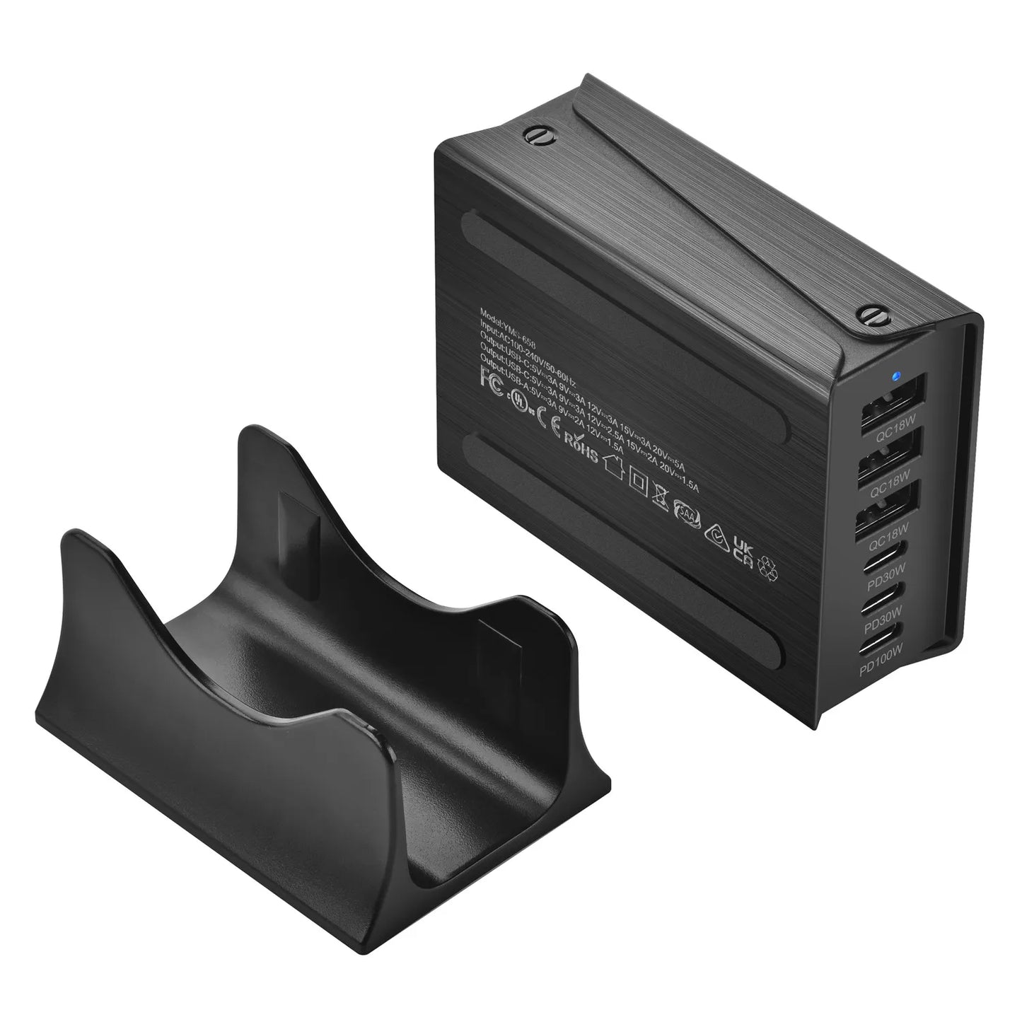 USB-C Fast Charning 200W 6-Port Charging Station Hub 3C3A PD Charger for Phones and Tablets, Portable Design