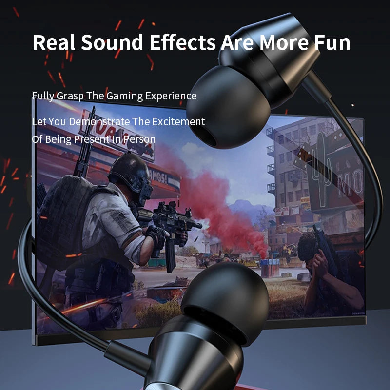 Wired Earphones Half In Ear Type 3.5mm Dual Plug Gaming Headset HiFi Bass Stereo Curved HD Earbuds For Laptops Mobile Phones