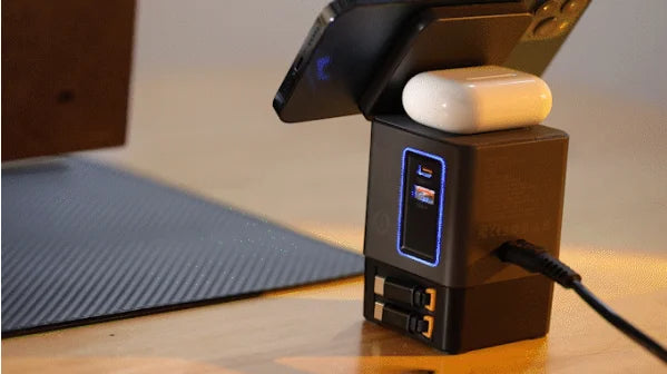 105W 6-in-1 Charging Station with Retractable USB-C Cable Power Combo Tower for Multiple Devices Fast Charger for iPhone, Airpod