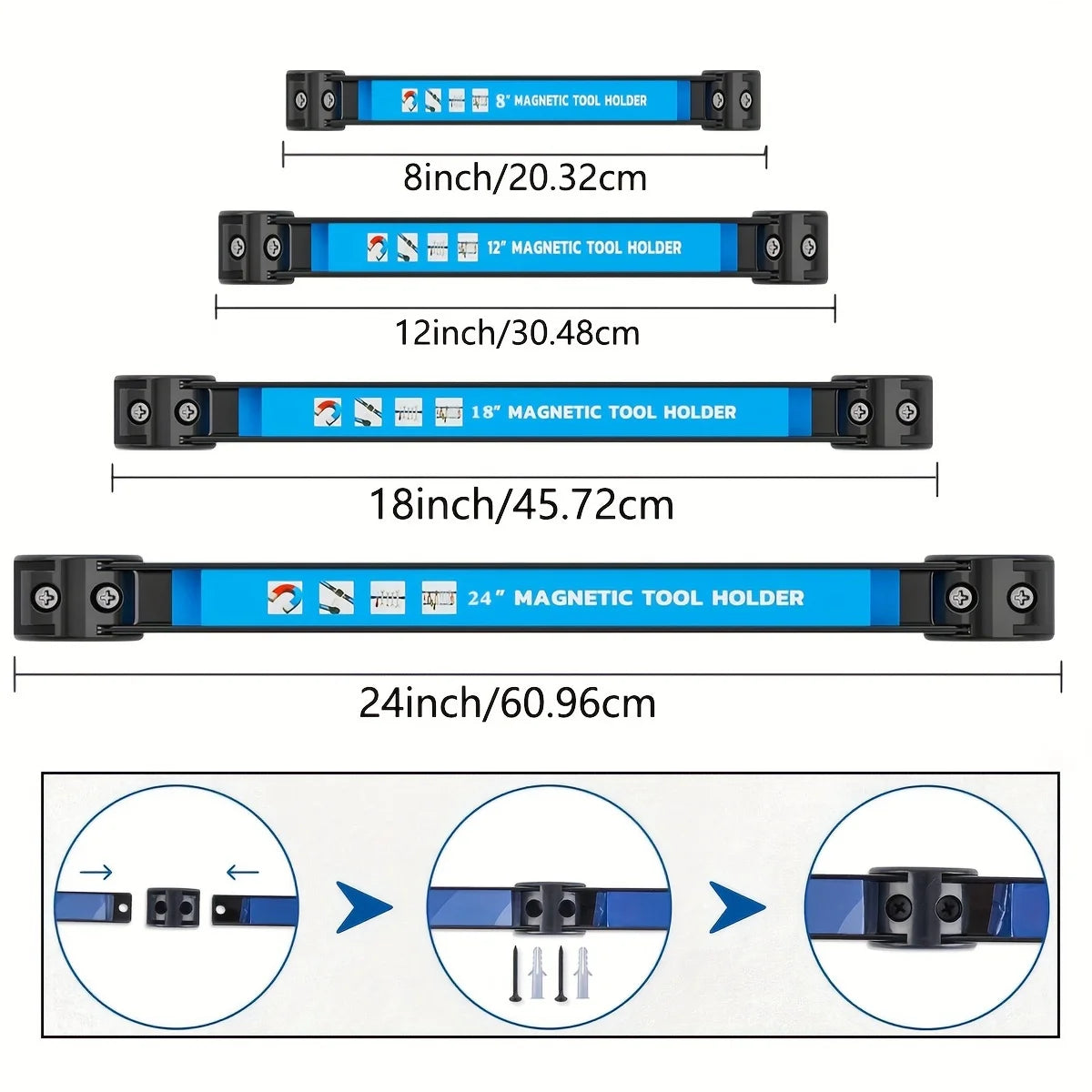 8,12,18,24inch Magnetic Tool Holder Heavy Duty Tool Bar,Space Saving Metal Organizer Rack Tool for Workshop Garage Home