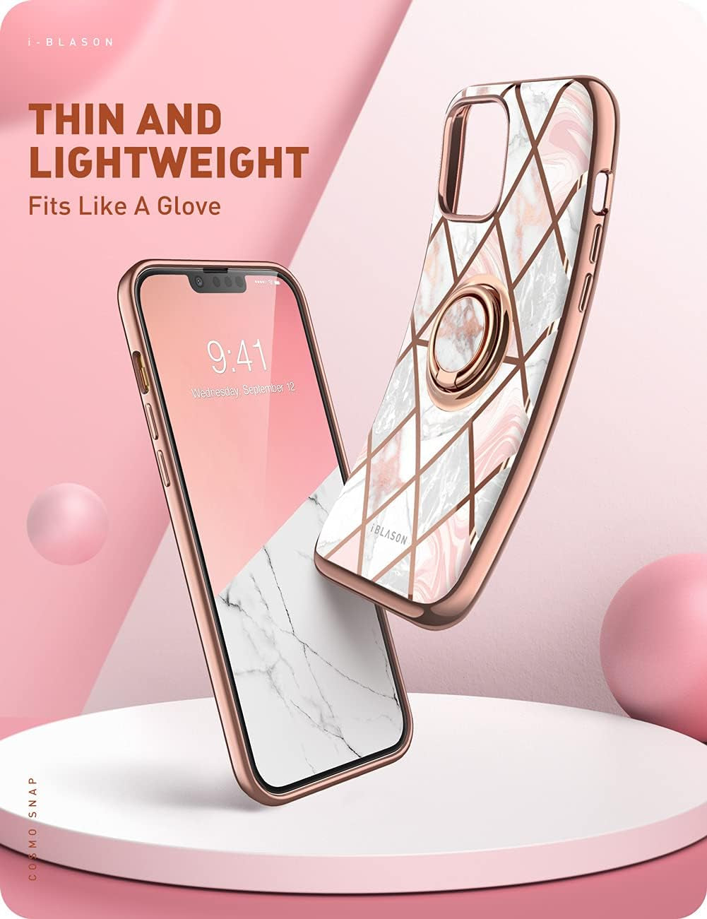 Cosmo Snap Case for Iphone 13 Pro (6.1 Inches) Slim Mobile Phone Case Shockproof Case Thin Protective Case with Built-In Ring Holder Supports Car Holder (Marble)