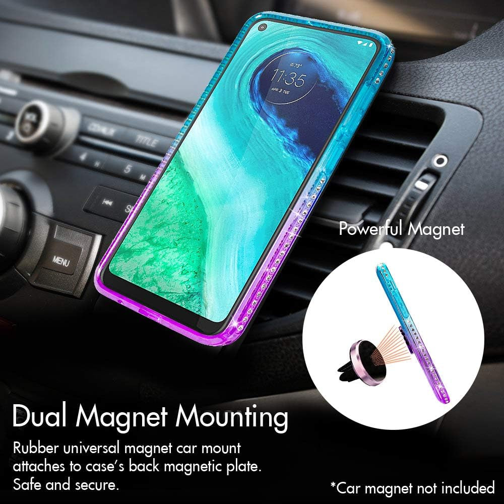 for Moto G Fast Case, Moving Liquid Holographic Sparkle Glitter Case with Kickstand, Bling Diamond Ring Stand Protective Girls Women Case for Motorola Moto G Fast 2020 -Purple