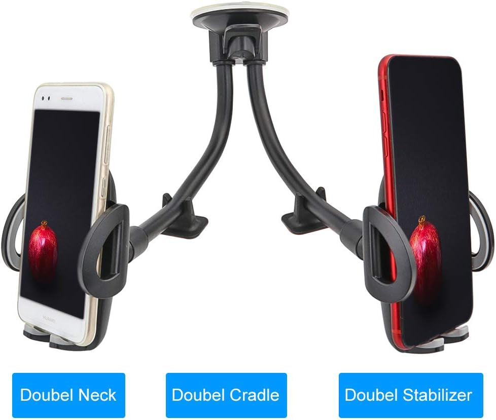 Dual Phone Holder for Car, Phone Mount for Truck Windshield/Dashboard Compatible with Iphone 11/Xs/Xr/X/8 Plus/8/7/6, Samsung Note 10+/10/9/8/7, HTC, LG and More 3.5-6.5 Inch Cell Phone
