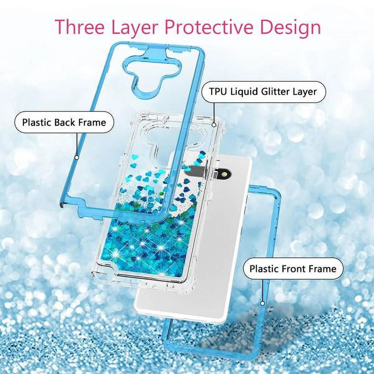 LG Stylo 6 / Stylo 6 plus Case, Clear Glitter Sparkle Flowing Liquid Shockproof Protective Case - Teal