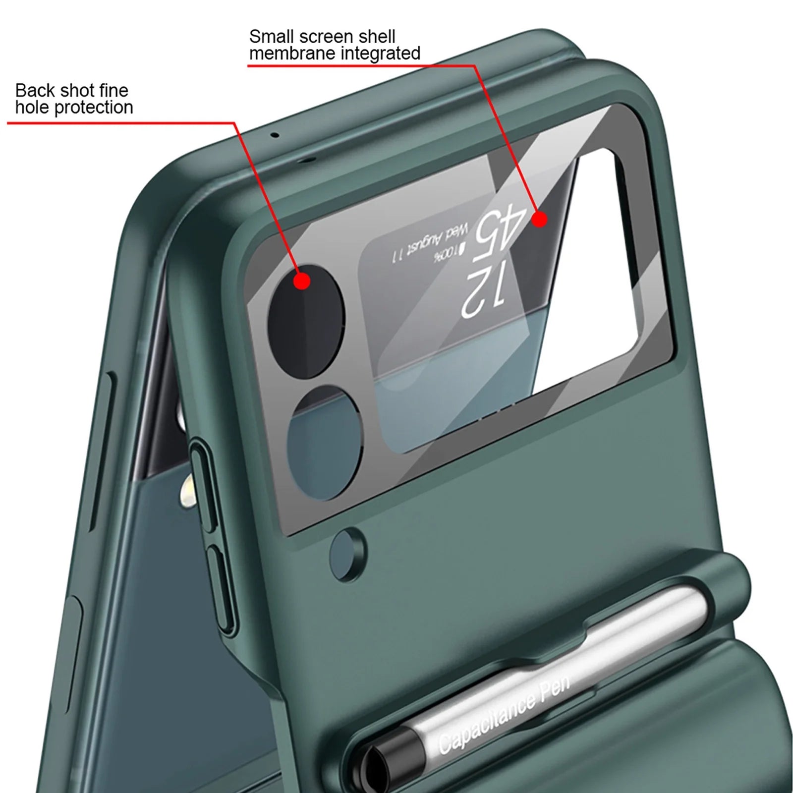 Case Compatible with Samsung Galaxy Z Flip 4 with Camera Protector S Pen Full Protective Case with Magnetic Hinge-White