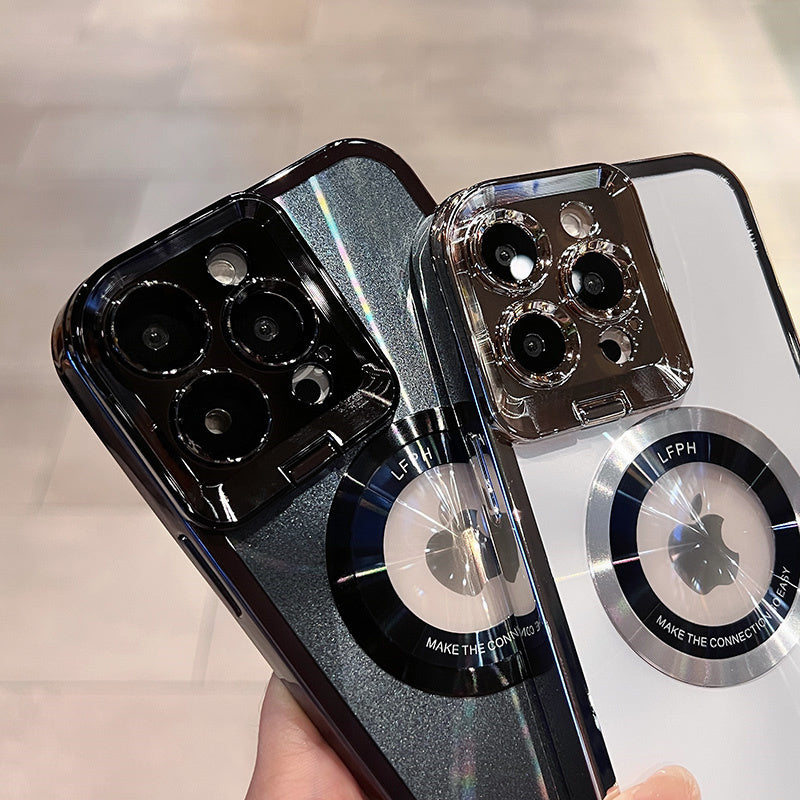 Electroplated Phone Case Luxury Plating CD Pattern Magsafe Bracket Case For  12 13 14 Pro Max Invisible Camera Stand Holder Lens Holder Magnetic Suction - Small Enterprise