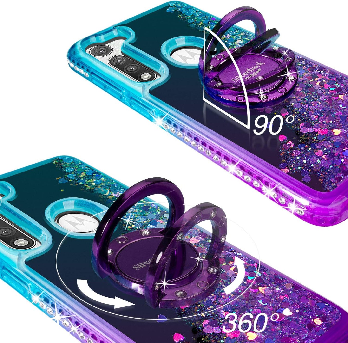 for Moto G Fast Case, Moving Liquid Holographic Sparkle Glitter Case with Kickstand, Bling Diamond Ring Stand Protective Girls Women Case for Motorola Moto G Fast 2020 -Purple