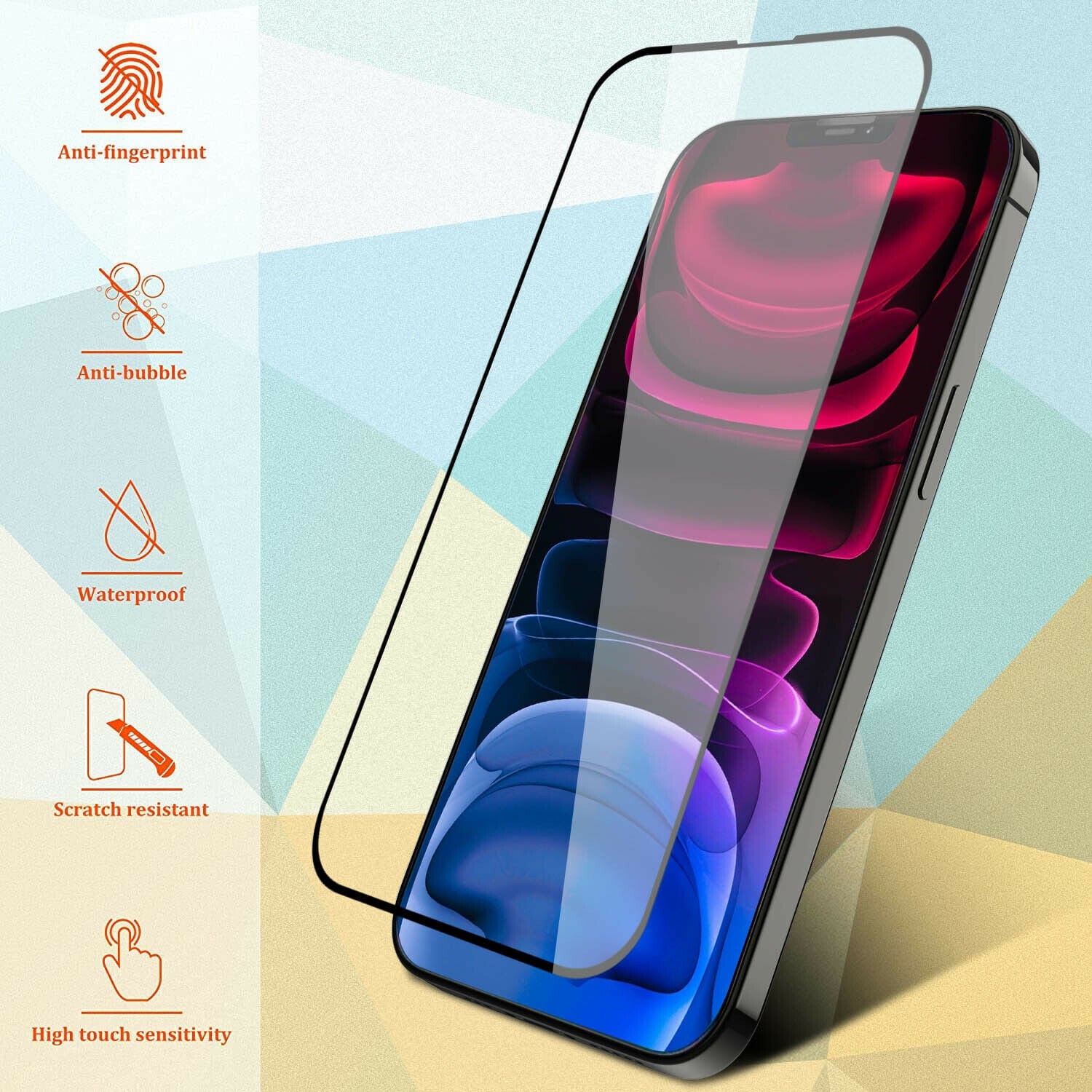 Iphone 13 Screen Protector Tempered Glass (2-Pack) + Camera Lens Protector (2-Pack),9H Black