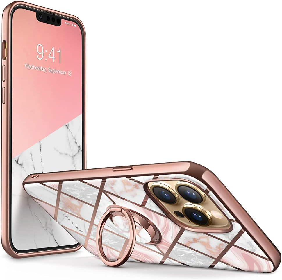 Cosmo Snap Case for Iphone 13 Pro (6.1 Inches) Slim Mobile Phone Case Shockproof Case Thin Protective Case with Built-In Ring Holder Supports Car Holder (Marble)