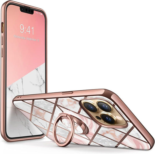 Cosmo Snap Case for Iphone 13 Pro (6.1 Inches) Slim Mobile Phone Case Shockproof Case Thin Protective Case with Built-In Ring Holder Supports Car Holder (Marble)