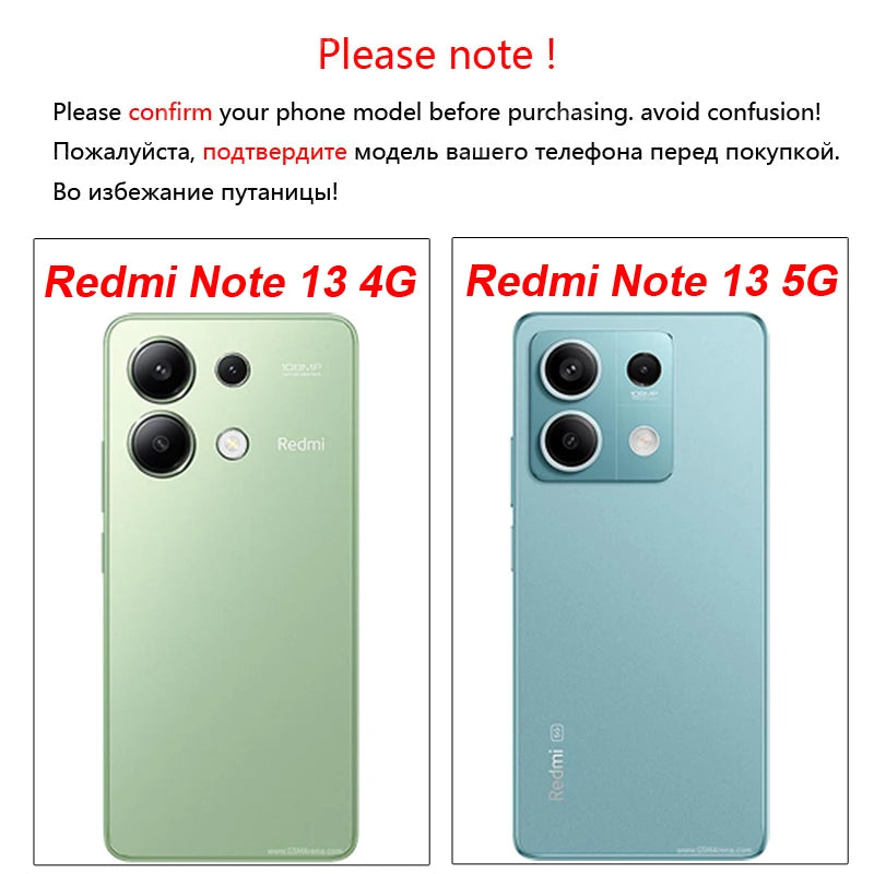 6 in 1 for Redmi Note 13 Glass Tempered Glass Redmi Note 13 Glass Full Cover Screen Protector Camera Film Redmi Note 13