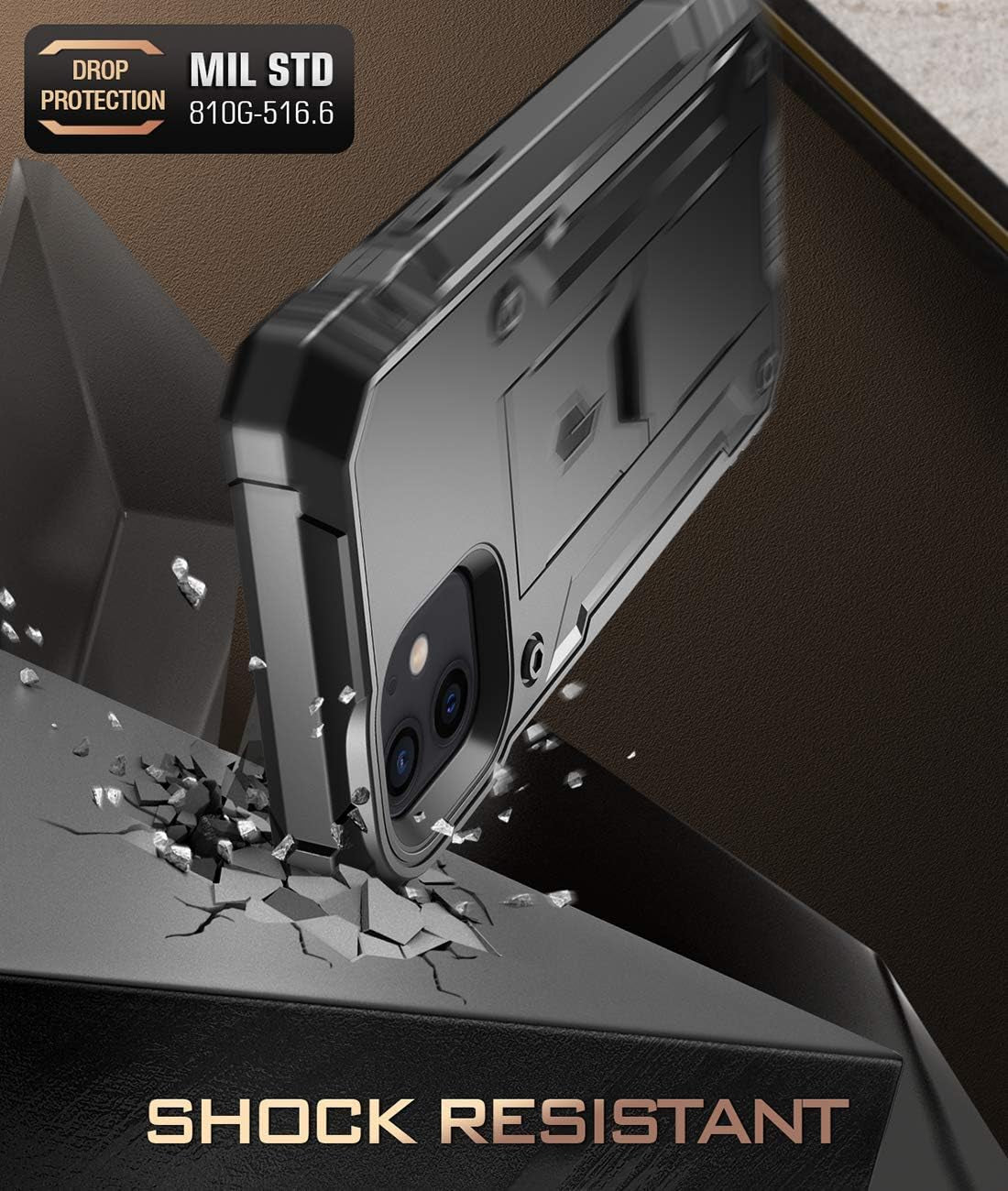 Revolution Series for Iphone 12 Mini 5.4 Inch Case, Full-Body Rugged Dual-Layer Shockproof Protective Cover with Kickstand and Built-In-Screen Protector, Black