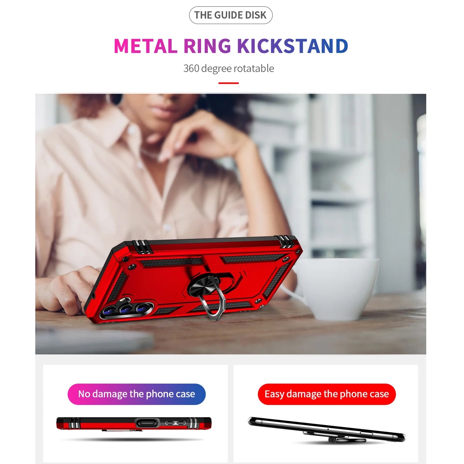 for Samsung Galaxy A15 5G Phone Case, with Tempered Glass Screen Protector, Impact Resistant Metal Ring Magnetic Support Kickstand Drop Protector Cover for Galaxy A15 5G (Blue)