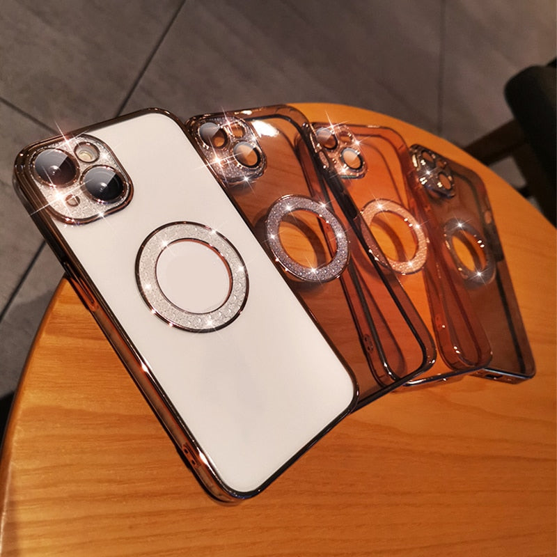 Electroplating Soft Diamond Ring Phone Case Drill Leakage Standard Mobile Phone Case Lens Film - Small Enterprise