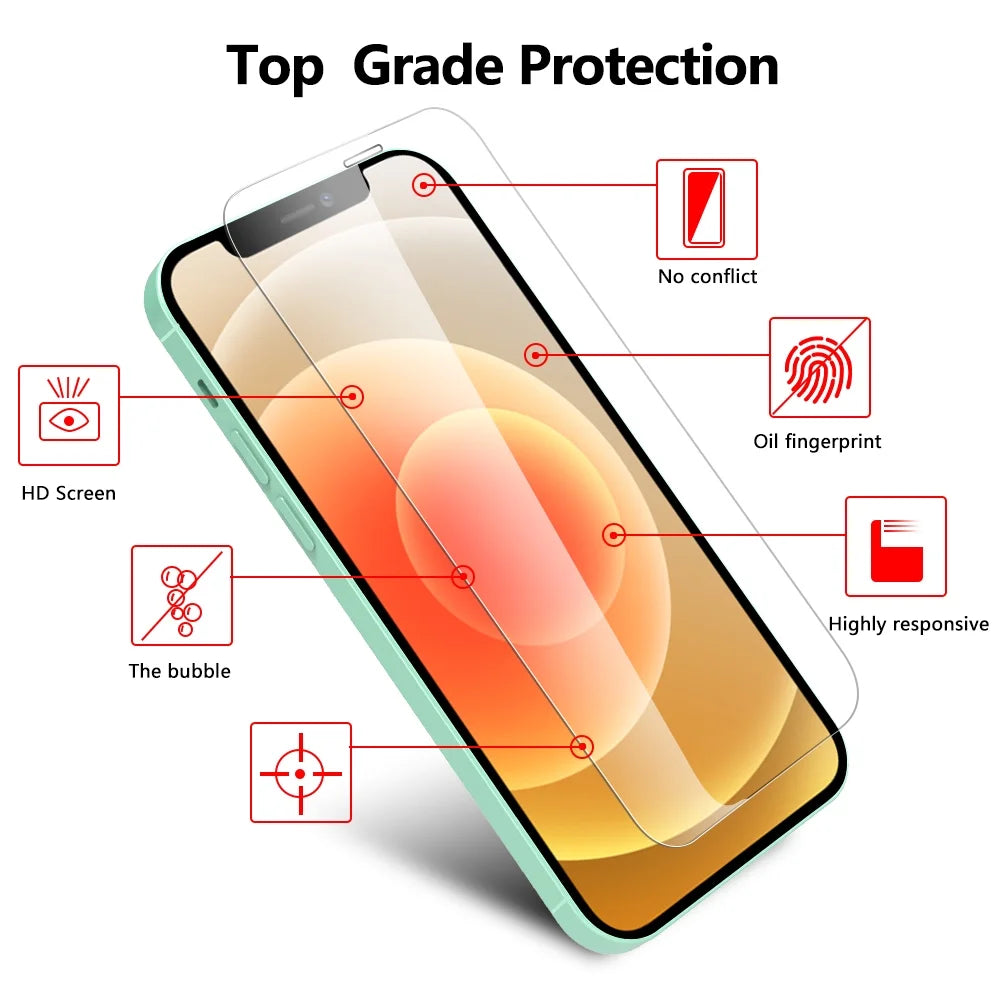 Iphone 12 Pro Screen Protector Tempered Glass + Camera Lens Protector 6.1", for Iphone 12 13 Pro Max Screen Protector, 9H Clear