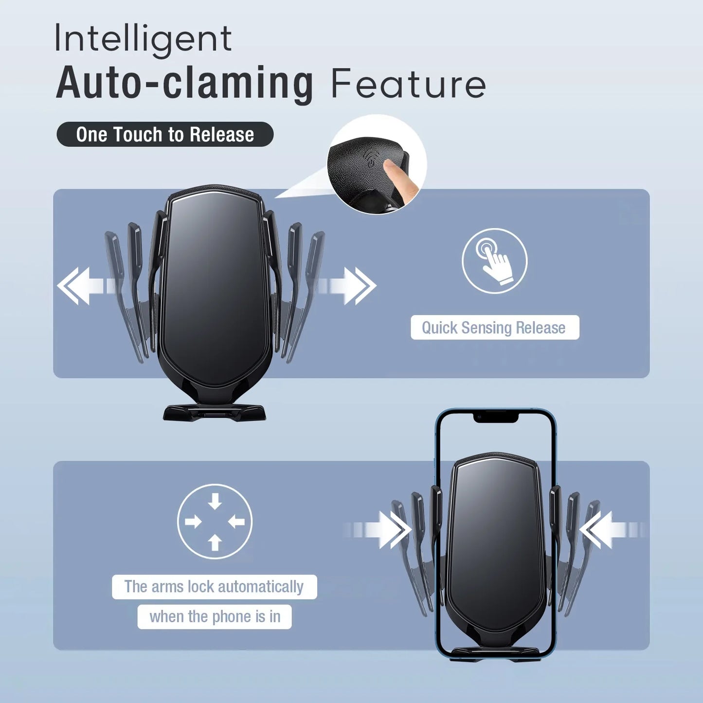 R2 Fast Wireless Charging Air Vent Iphone Samsung Car Mounts with Type-C Cable