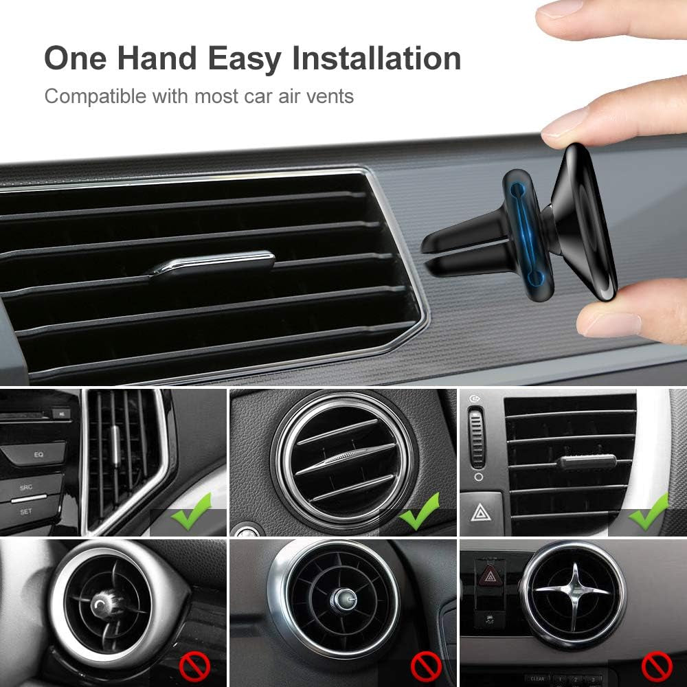 Magnetic Phone Car Mount Holder - Car Air Vent Magnet Cell Phone Holder for Car Strong N52 Magnetic Car Phone Mount with 4 Pcs Metal Plate Compatible with Iphone 12 Pro 11 Samsung Google LG