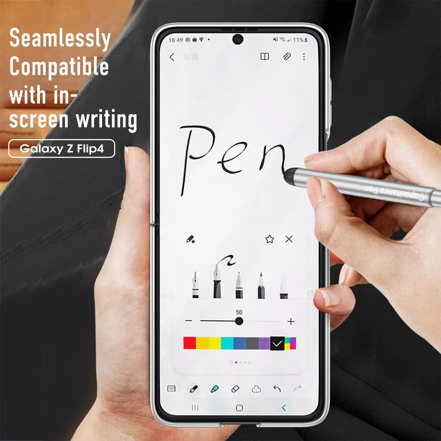 Case Compatible with Samsung Galaxy Z Flip 4 with Camera Protector S Pen Full Protective Case with Magnetic Hinge-White