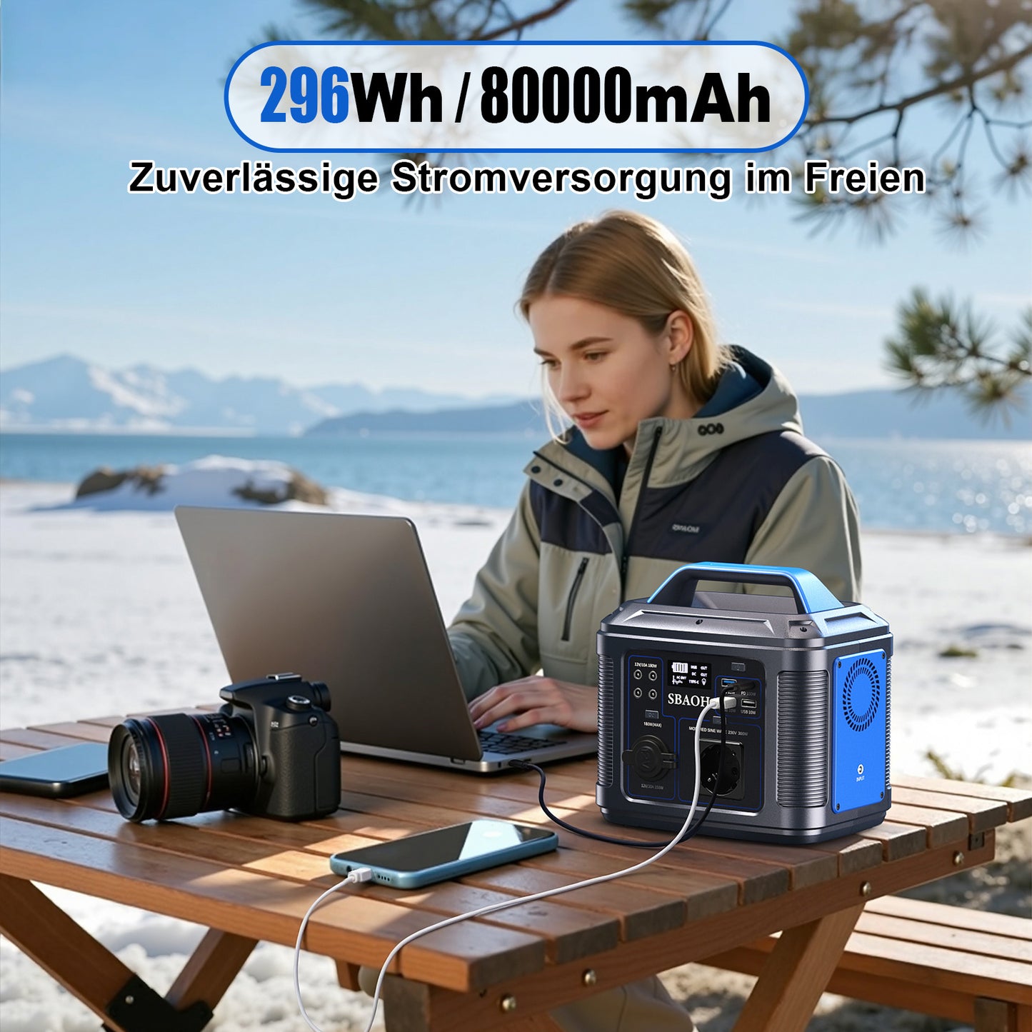 SBAOH Portable Power Station 300W,solar Power Generator 296Wh 80000mAh,solar Power Bank Portable Charger