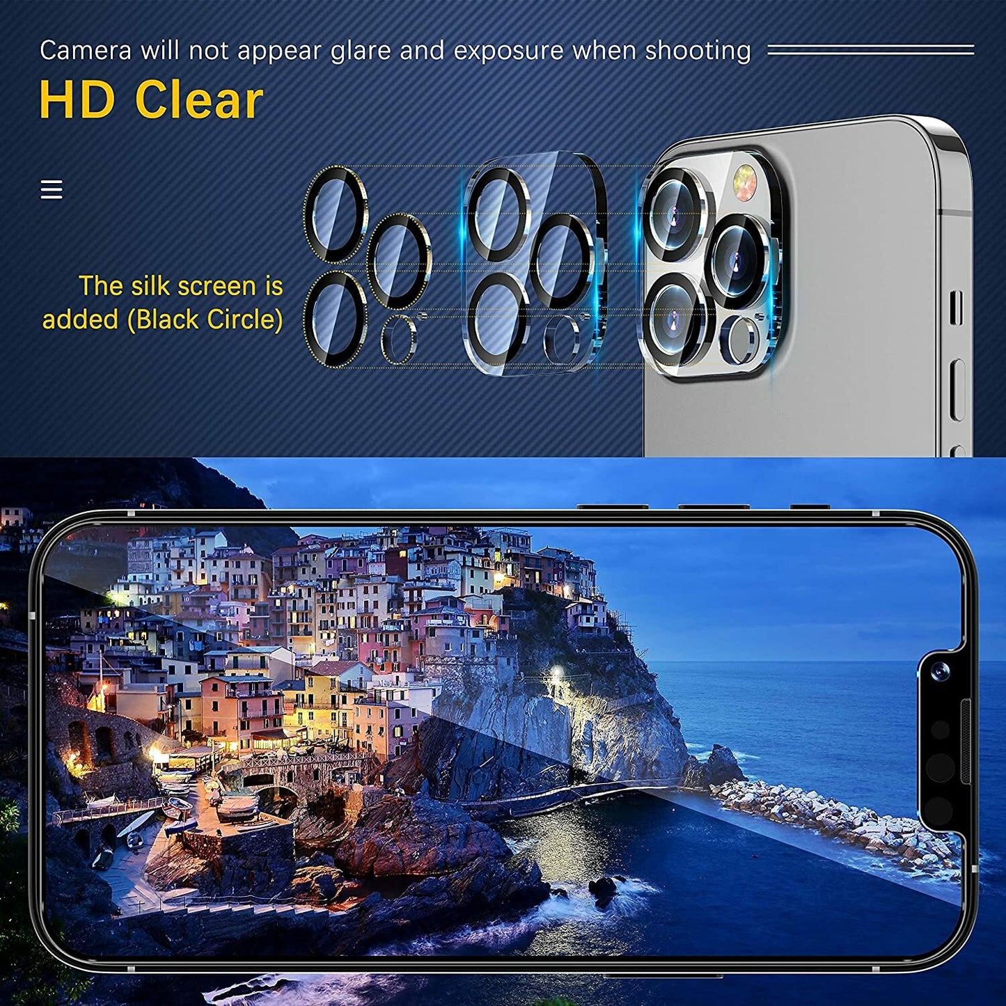 3X for Iphone 16 15 14 13 12 11 Pro Max Tempered Glass Camera Lens Protector