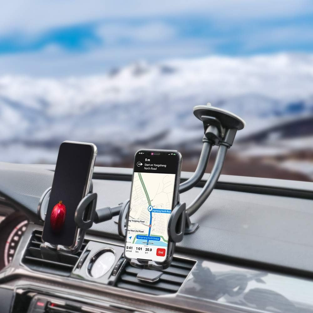 Dual Phone Holder for Car, Phone Mount for Truck Windshield/Dashboard Compatible with Iphone 11/Xs/Xr/X/8 Plus/8/7/6, Samsung Note 10+/10/9/8/7, HTC, LG and More 3.5-6.5 Inch Cell Phone