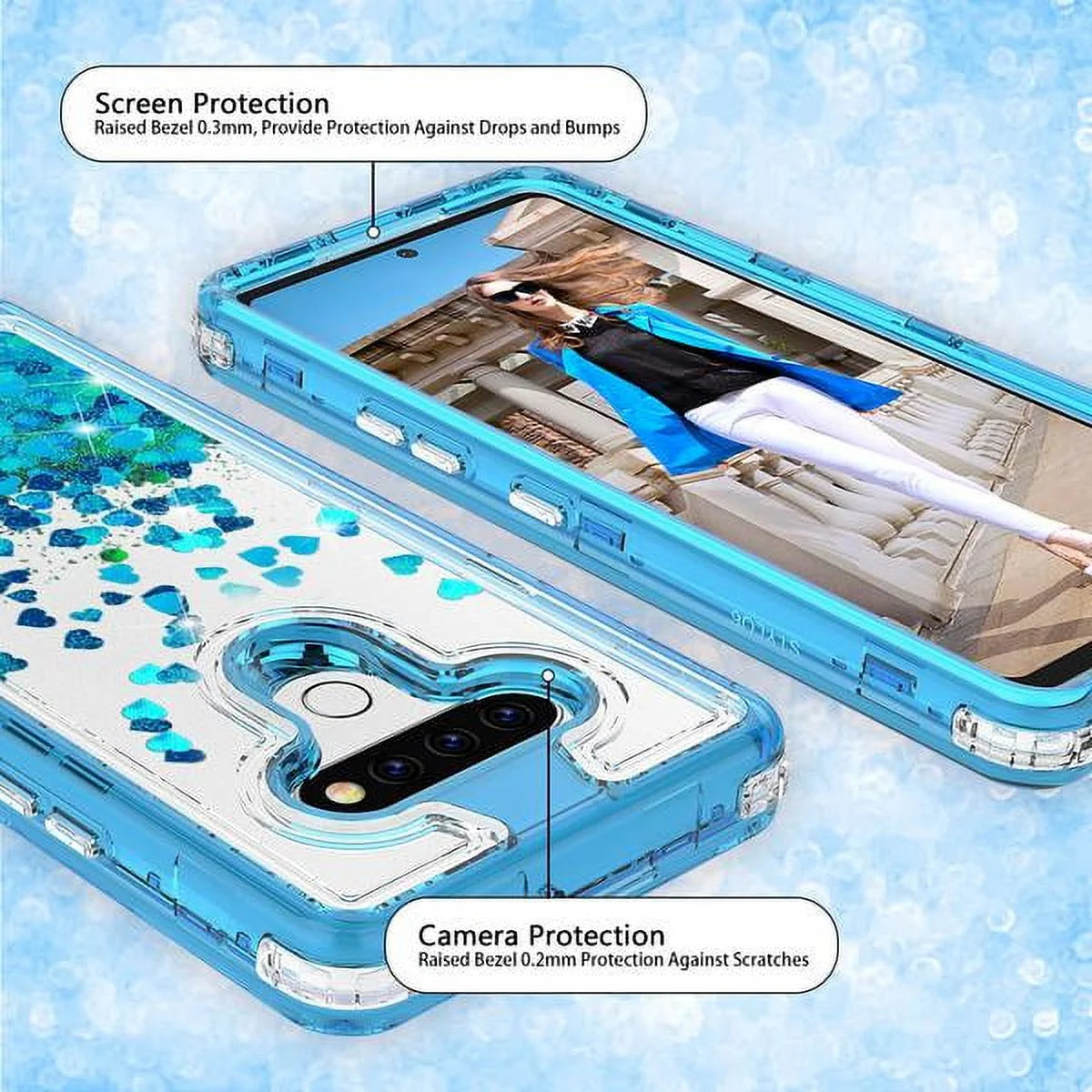 LG Stylo 6 / Stylo 6 plus Case, Clear Glitter Sparkle Flowing Liquid Shockproof Protective Case - Teal