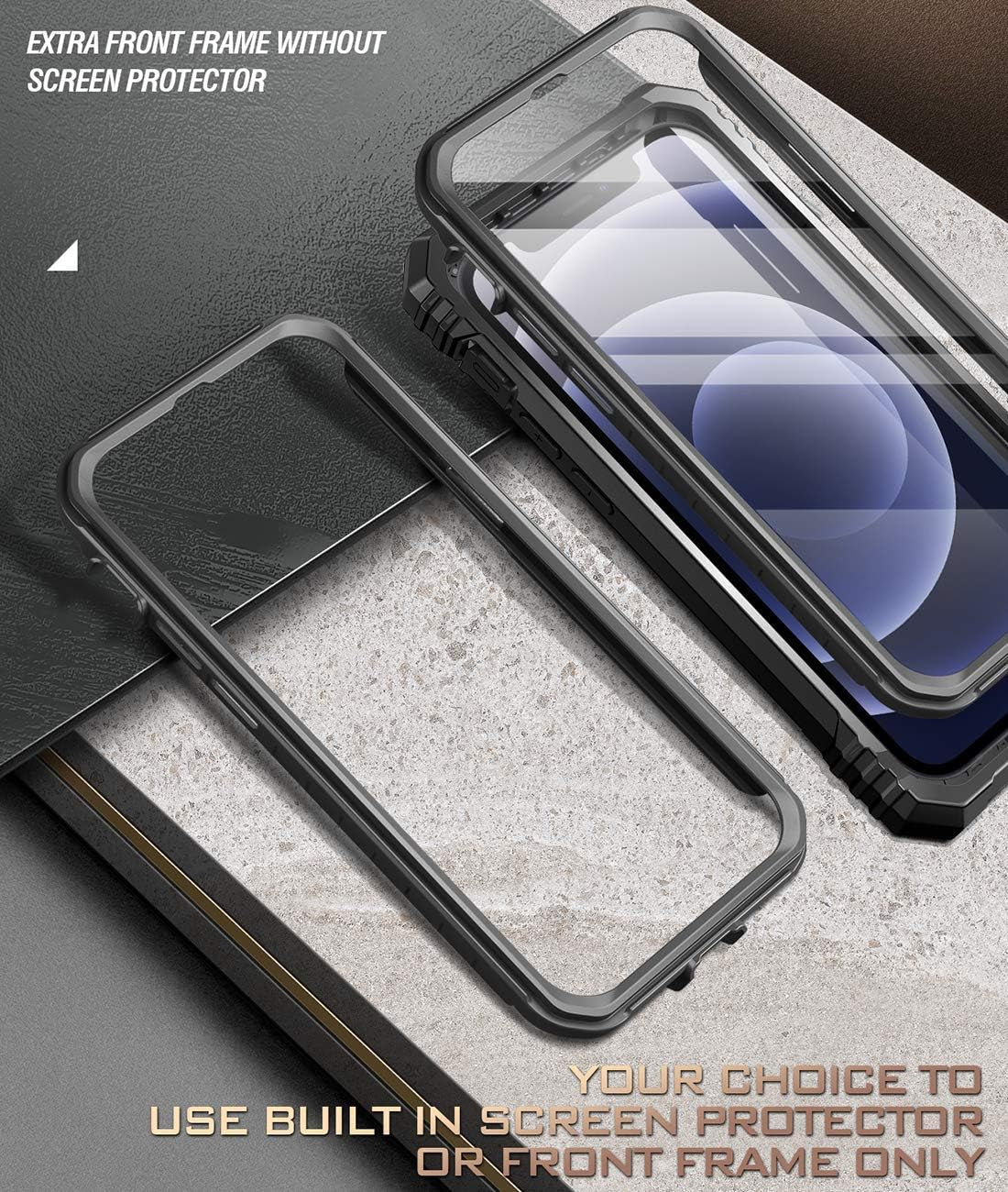 Revolution Series for Iphone 12 Mini 5.4 Inch Case, Full-Body Rugged Dual-Layer Shockproof Protective Cover with Kickstand and Built-In-Screen Protector, Black