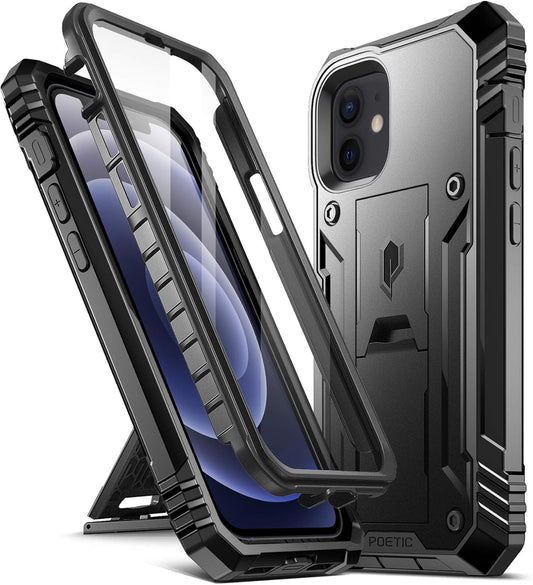 Revolution Series for Iphone 12 Mini 5.4 Inch Case, Full-Body Rugged Dual-Layer Shockproof Protective Cover with Kickstand and Built-In-Screen Protector, Black