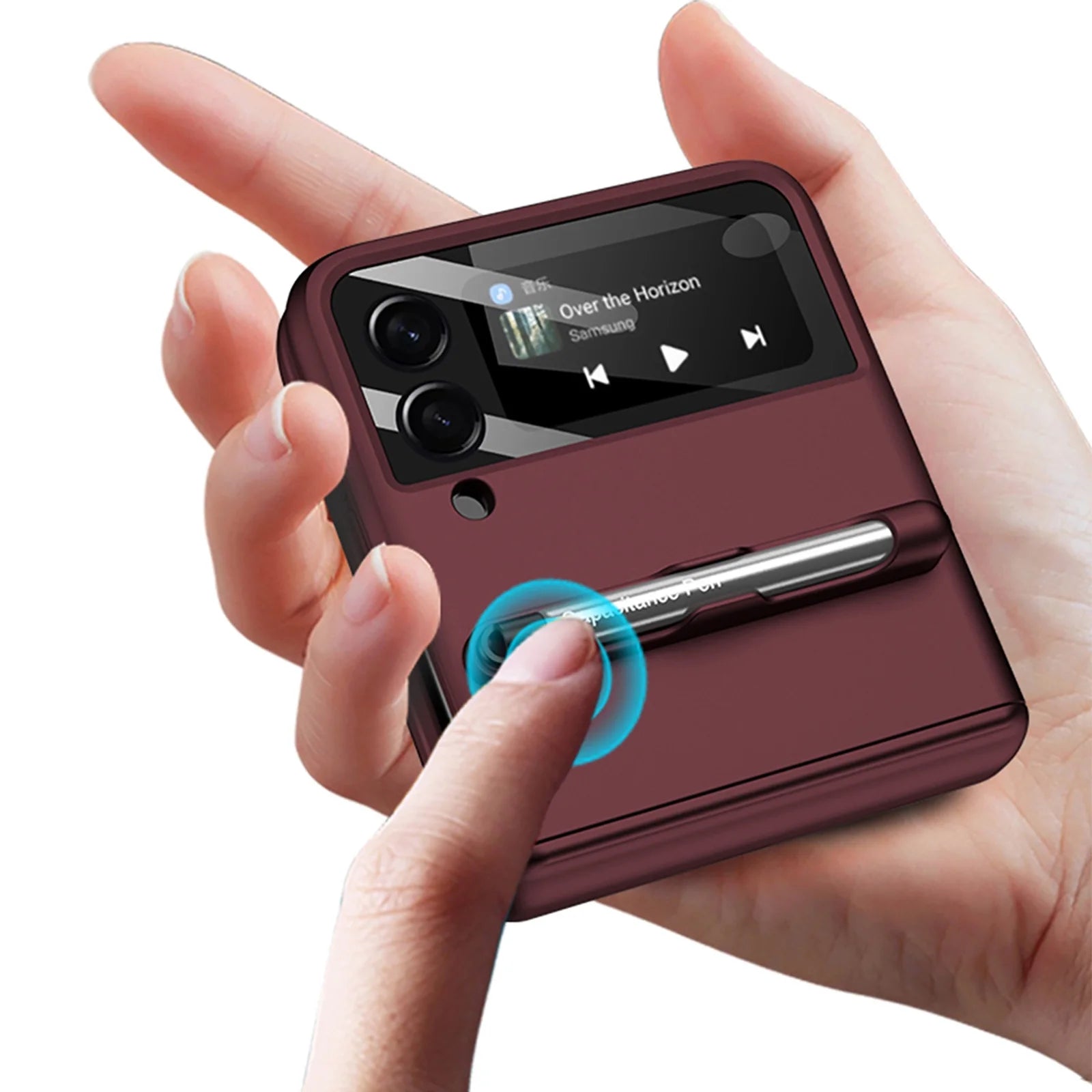 Case Compatible with Samsung Galaxy Z Flip 4 with Camera Protector S Pen Full Protective Case with Magnetic Hinge-White