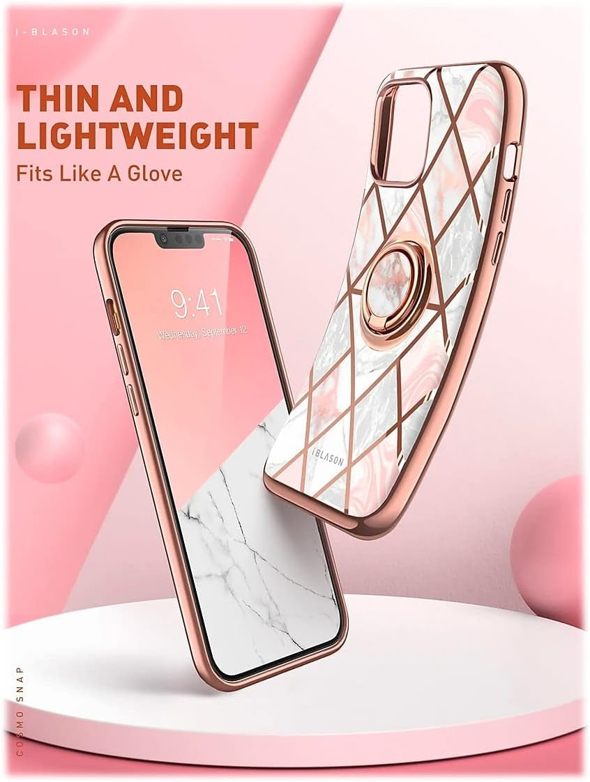 Cosmo Snap Case for Iphone 13 Pro (6.1 Inches) Slim Mobile Phone Case Shockproof Case Thin Protective Case with Built-In Ring Holder Supports Car Holder (Marble)