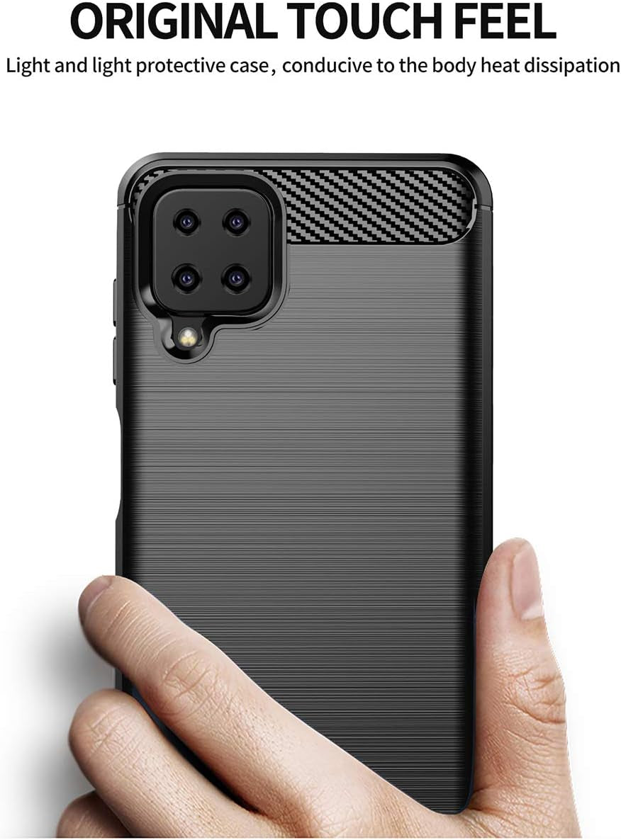 for Galaxy A12 Case,With HD Screen Protector,Shock-Absorption Flexible TPU Bumper Cove Soft Rubber Protective Case for Samsung Galaxy A12 (Black Brushed TPU)