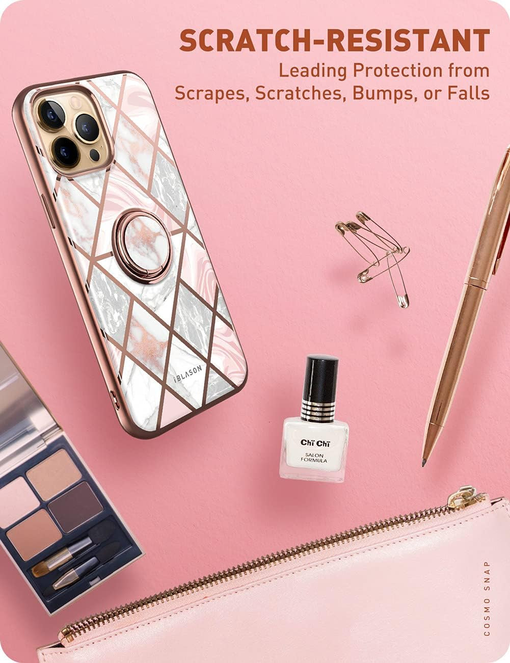 Cosmo Snap Case for Iphone 13 Pro (6.1 Inches) Slim Mobile Phone Case Shockproof Case Thin Protective Case with Built-In Ring Holder Supports Car Holder (Marble)