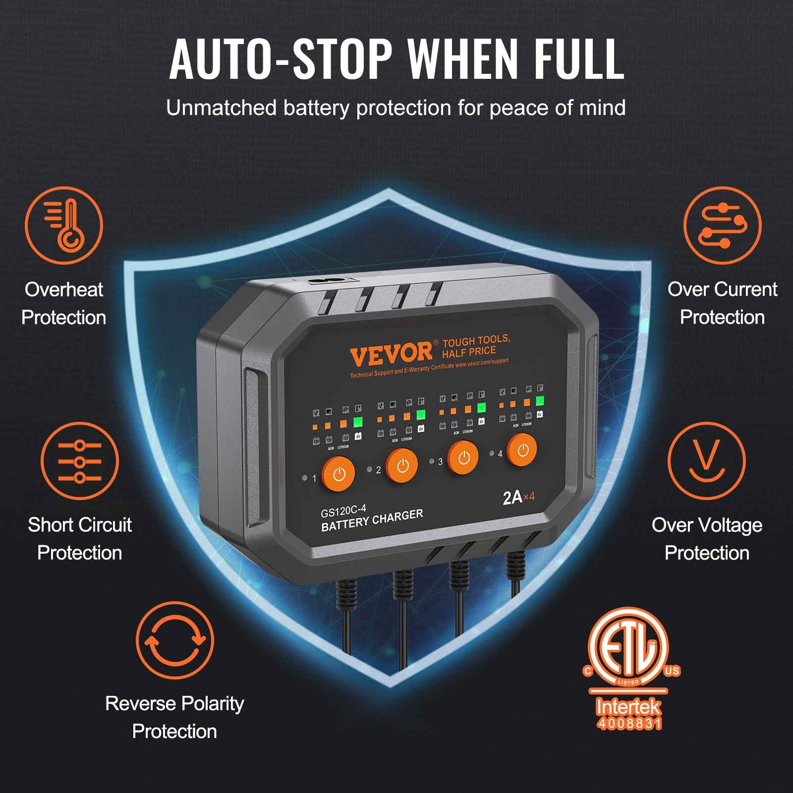 VEVOR 8-Amp Smart Battery Charger & Maintainer