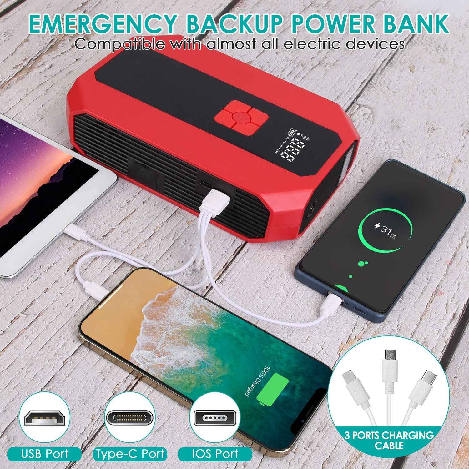 Portable Car Jump Starter & Air Compressor Combo