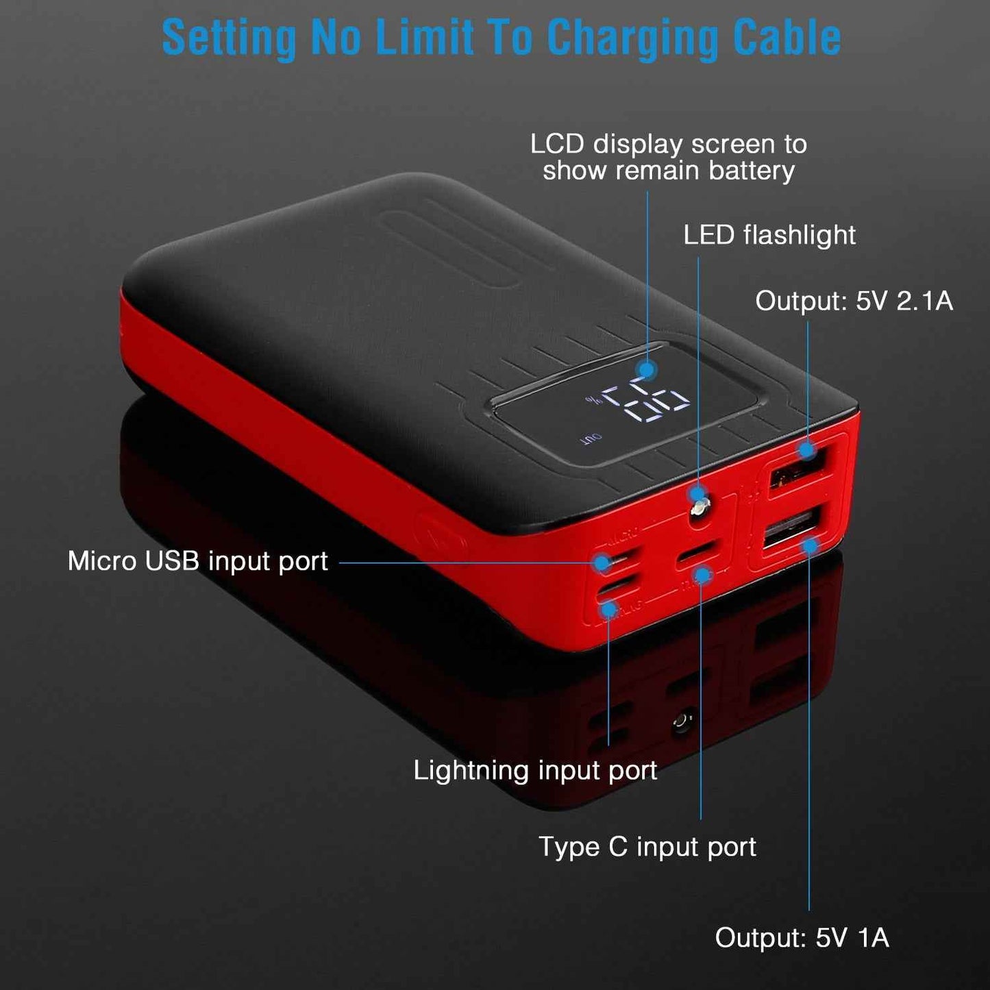 Portable 1W Power Bank with LCD & Dual USB Charging