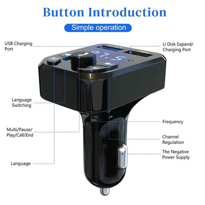 Wireless Bluetooth FM Transmitter Car Adapter & Charger