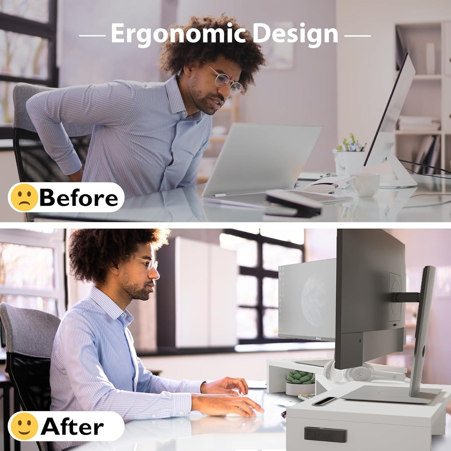 Dual Monitor Stand Riser with Smartphone Holder, Adjustable Length & Swivel Angle, Ergonomic Wooden Desktop Organizer for PC Monitor, Laptop, Printer, Large Storage, White