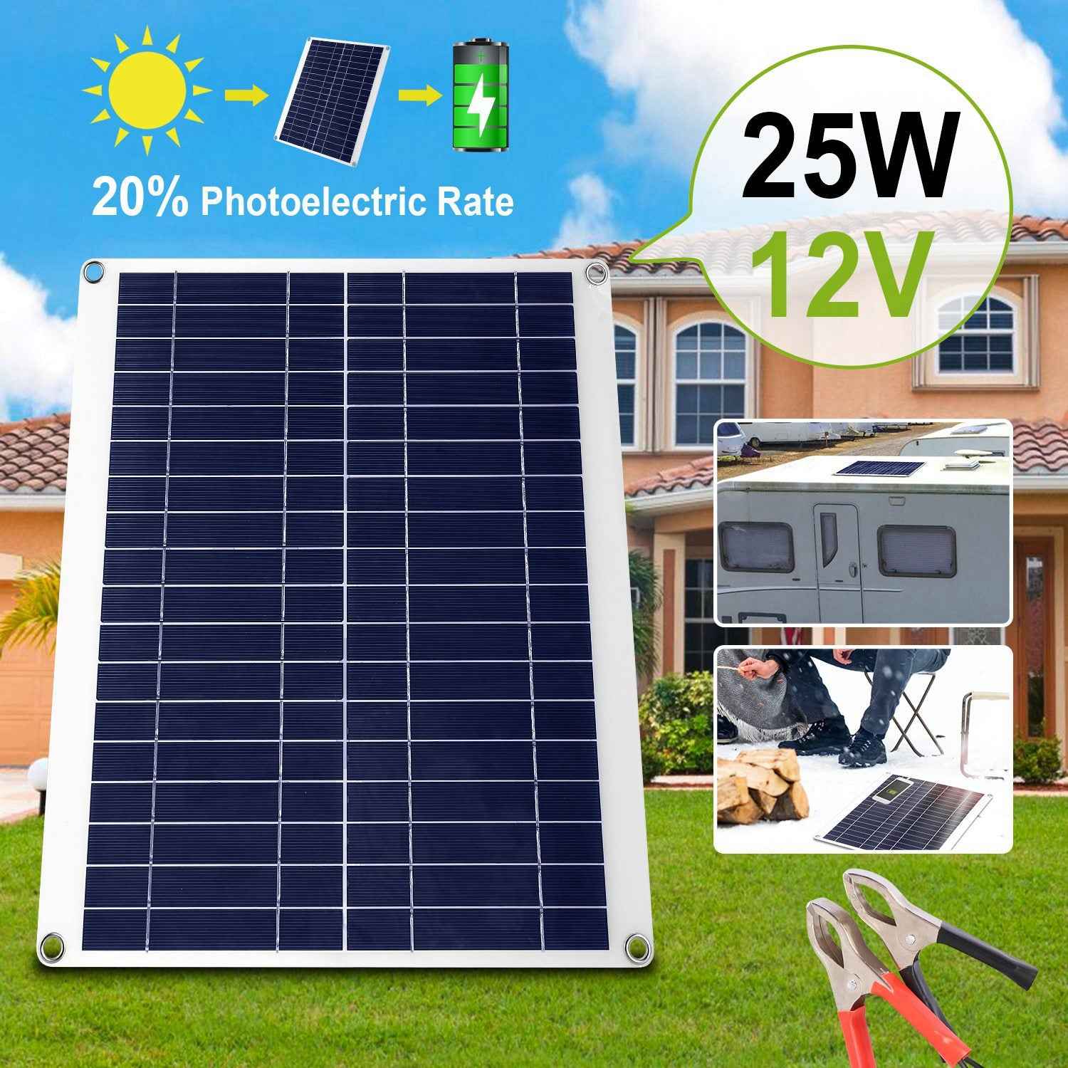 25W 12V Solar Panel Charger, Dual USB, IP68 for Car/RV