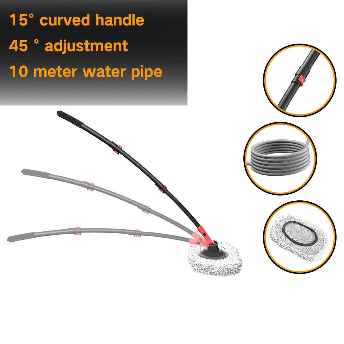 Portable 41 Car Wash Mop with Soft Brush & 10m Hose