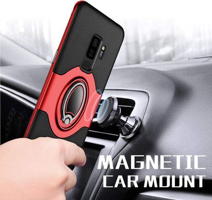 Samsung Galaxy S9 plus Case Ring Holder Kickstand Cases + Dashboard Magnetic Phone Car Mount [Red]