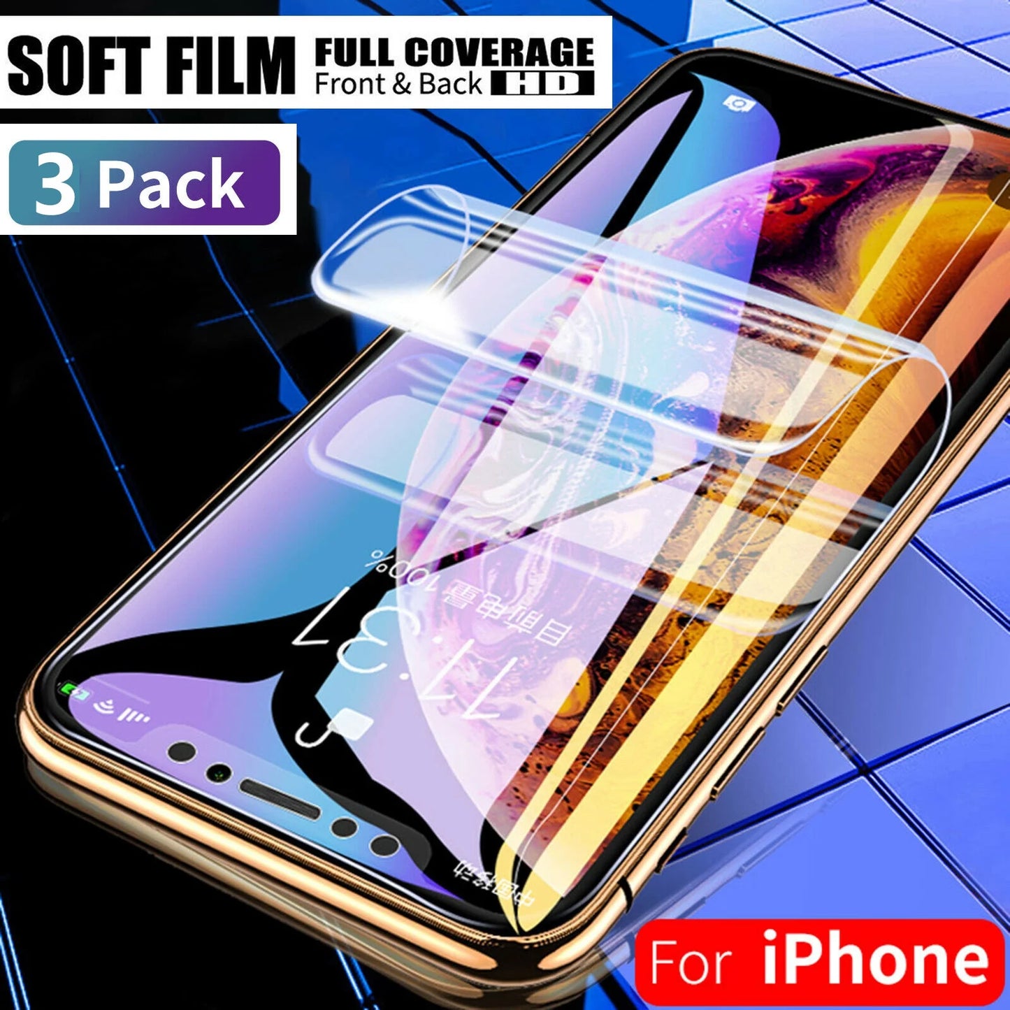 Screen/Lens Protector for Iphone 13 Pro 6.1 Inch 2021, [3 Pack] Front & Back Hydrogel Film Bubble Free Screen Protector + [3 Pack] Clear Tempered Glass Camera Protector