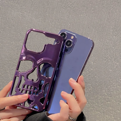 Luxury Plating 3D Skull Phone Case For I-Phone 14 Pro Max 13 12 11 Plus Breathable Glossy Hollow Out Gold Metallic Paint - Small Enterprise