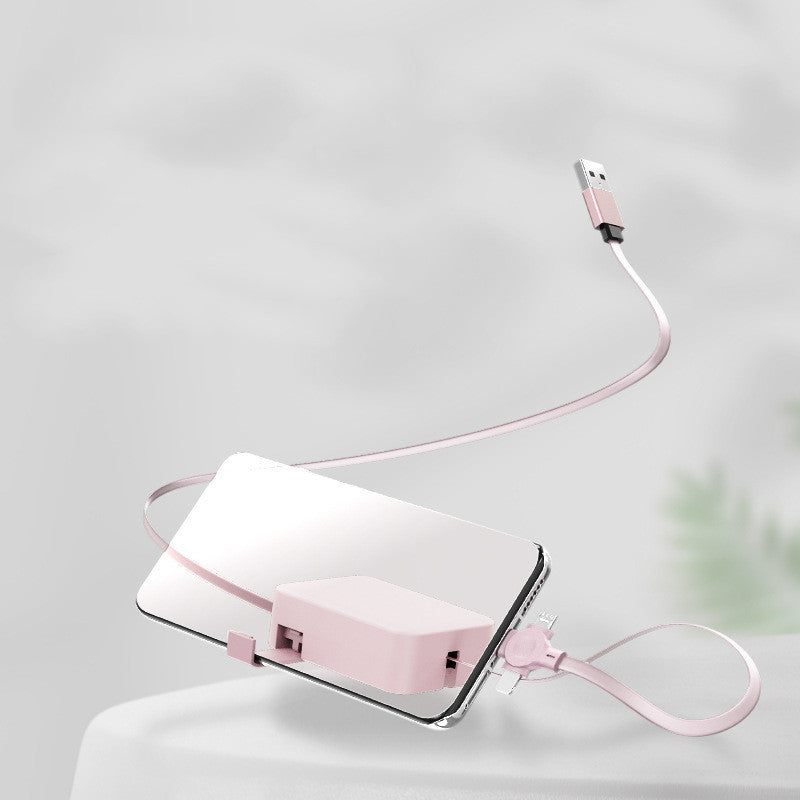4 In 1 Retractable USB Cable Creative Macaron Type C Micro Cable For I Phone With Phone Stand Charging Data Cable Line Storage Box - Small Enterprise